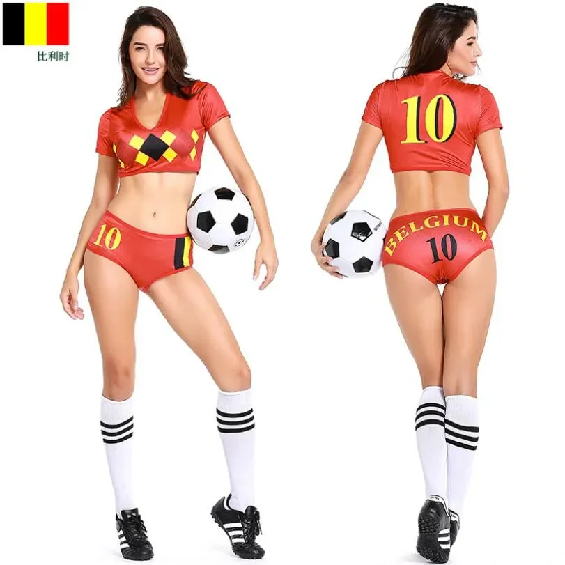 2pcs Women Football Baby Cheerleading Uniforms Suit Sexy Team Soccer Cosplay Costume Football Girl Cheer Sports Shorts Tops Set