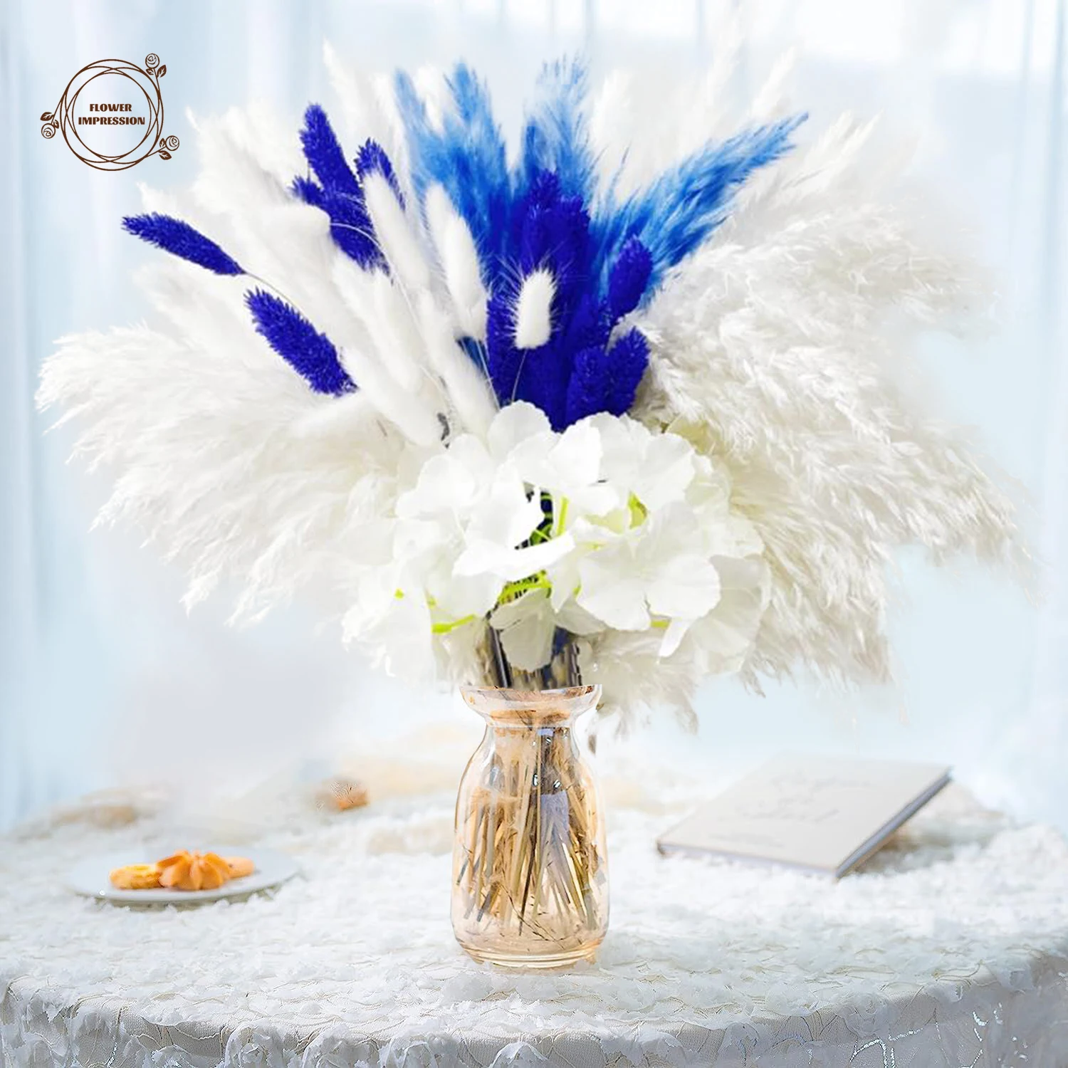 

Natural Fluffy Pampas Grass Dried Flowers Bouquet Mixed Artificial Flower Hydrangea Home Decoration Lagurus Ovatus Wedding Decor