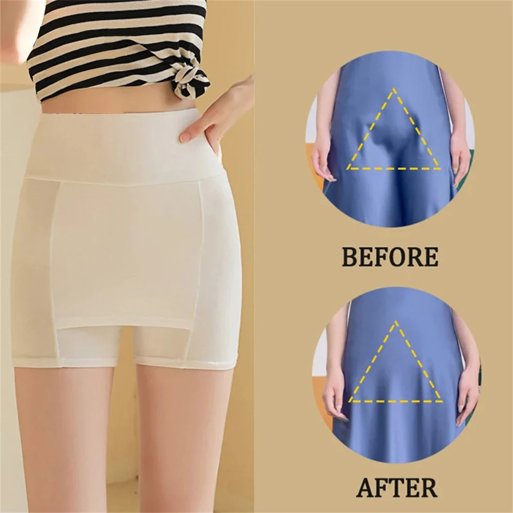 High Waist Shorts Women High Waisted Ice Silk Shorts Seamless Molded Abdominal Control Double Layered Under The Skirt Safety Boxing