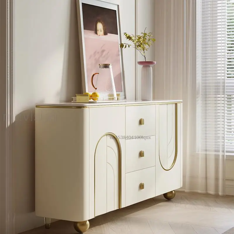 White Sideboards With Three Drawers Cream Style Round Corners Display Furniture Press Type Doors Luxury Dining Room Cabinets