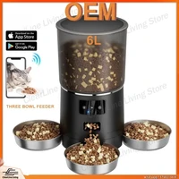 Automatic Pet Feeder with WiFi Remote Control 6L Large Capacity Smart Cat Dog Feeder Triple Bowl Desktop Pet Food Dispenser 1