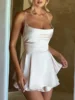 Women Solid Color Cami Playsuits Backless Women Sexy Spaghetti Strap Sleeveless Halter Shorts Jumpsuit Ruffle Romper Clubwear 4