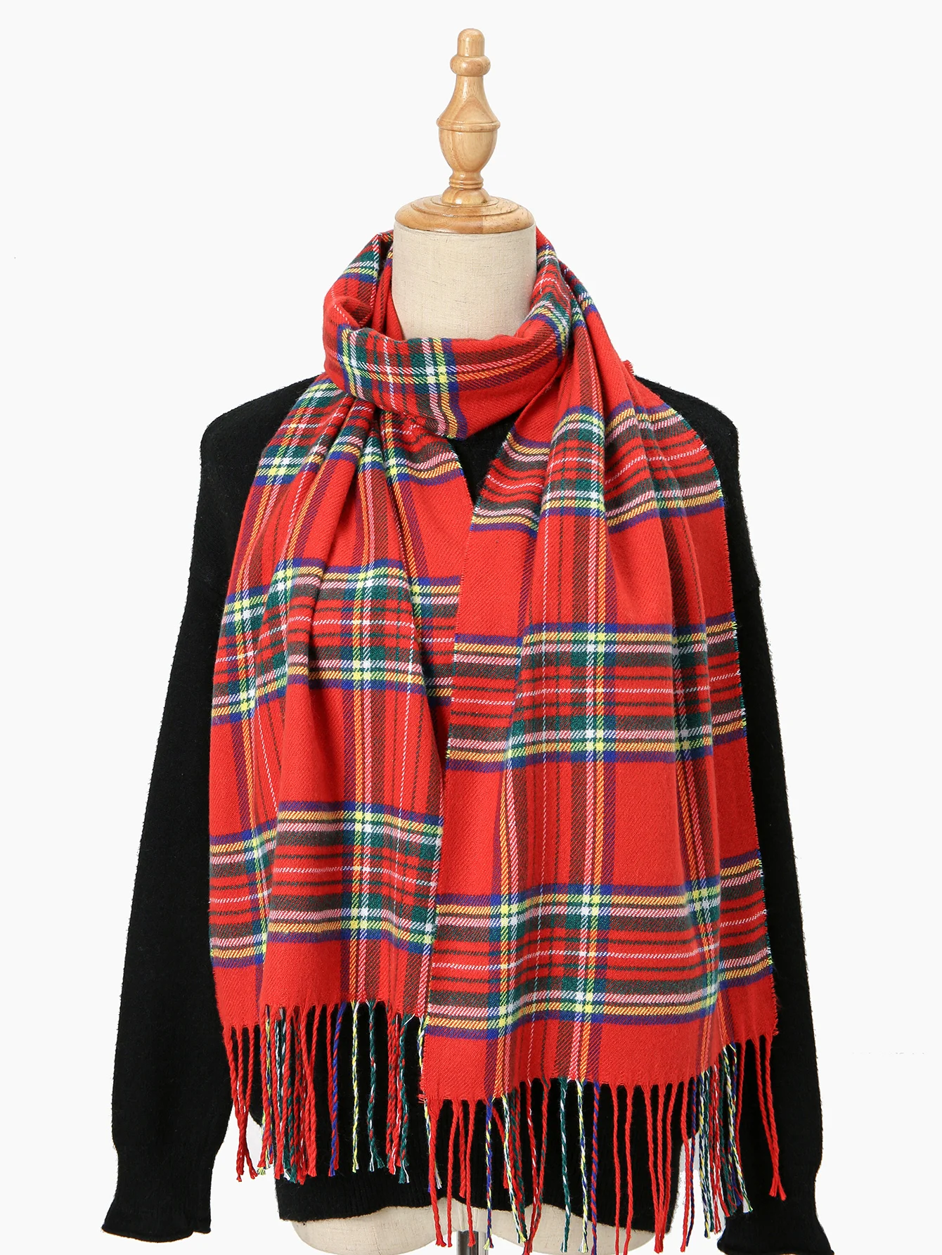 2024 New Red Plaid Cashmere Scarf Shawl Woman Winter Scarf Joyful Pashmina Neckscarf Keep Warm Blanket Soft Thick Head Scarf 4