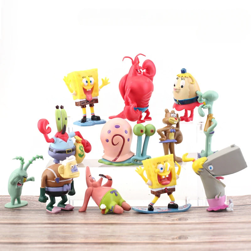 12Pcs Spongebobs Anime Action Figures Cartoon Mini Dolls Fish Tank Decoration Landscaping Aquarium Accessories Birthday Gift Set