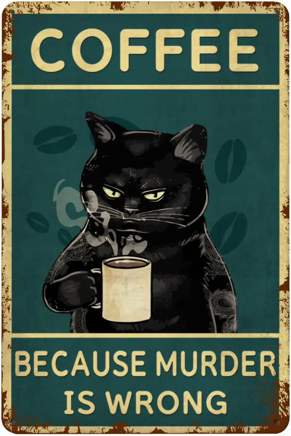 

Coffee Black Cat Decoration Art Tin Vintage Sign for Home Kitchen Bathroom Farm Garden Garage Inspirational Quotes Wall Decor