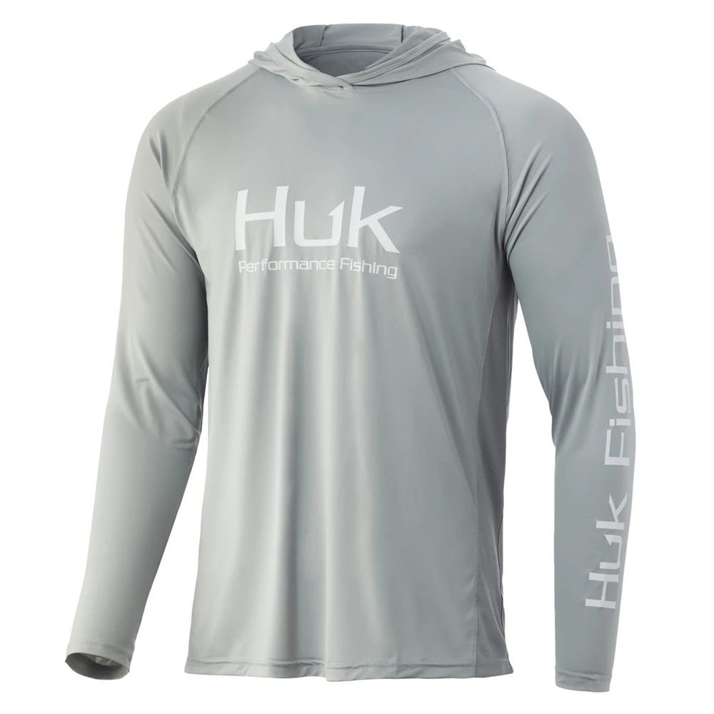 Long Sleeve HUK Fishing Shirt Men Outdoor UV Clothing Hooded Coat