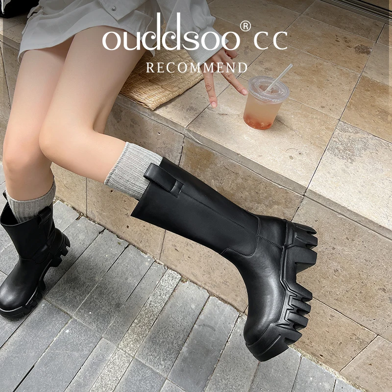 

ODS Real Leather Black Bulldozer Boots Women Platform Thick Rubber Sole Punk Style Booties New in Luxury Designer Shoes on Offer