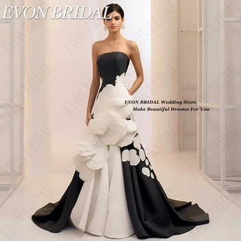 EVON abiti da celebrità da sposa fiori bianchi neri abiti para eventos especiales abito da sera a sirena a contrasto di colore