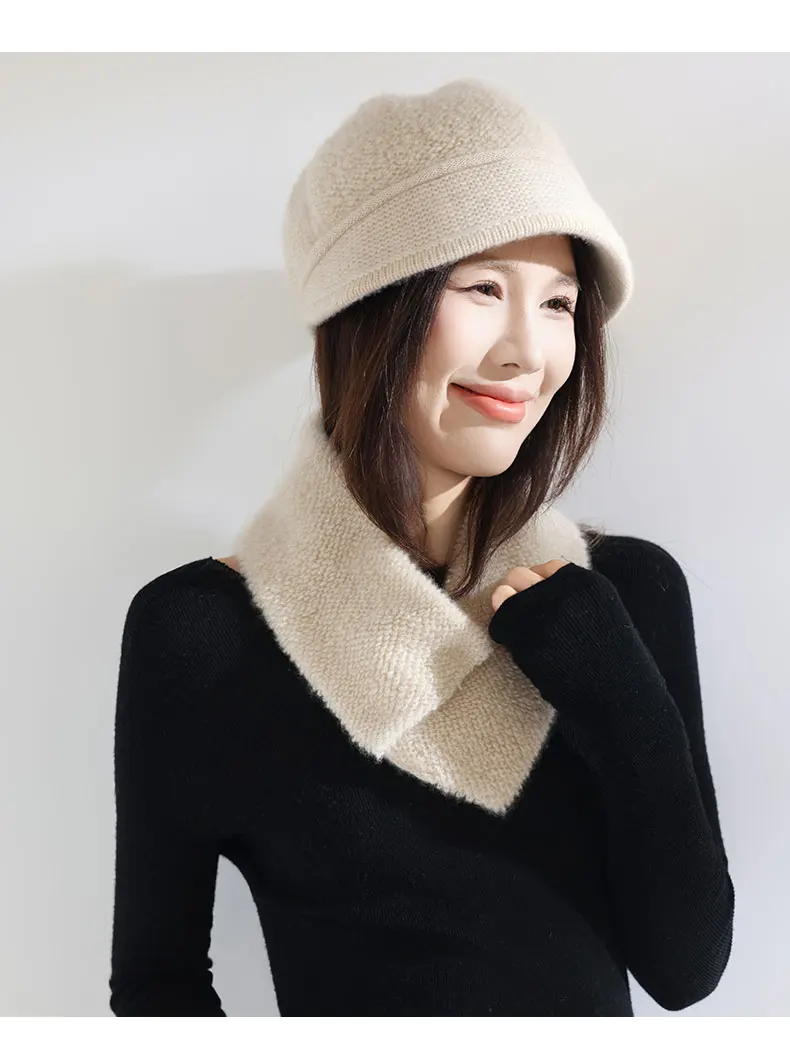 100% Reine Kaschmir-Visor-Mütze für Damen, Weiche Schirmmütze, Bouclé-Frottee-Strickmütze, Warme Wintermütze mit Schirm, Kaschmir-Entenschnabelmütze für den Winter – Detail 6