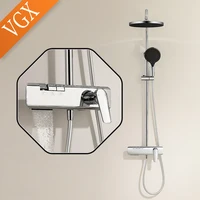 VGX ชุดฝักบัวอาบน้ํา ชุดหัวฝักบัวในห้องน้ํา ชุดก๊อกน้ําฝักบัวหรูหรา ชุดฝักบัวสายฝน 3 ทิศทาง ห้องน้ํา Mixer Crane สีเทาทอง 1