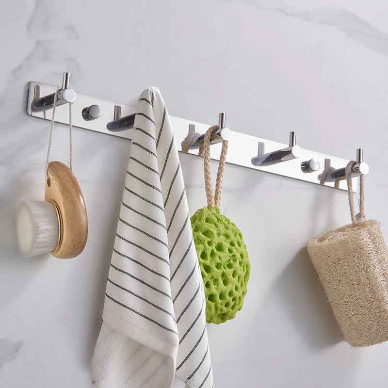 3-7 Hooks Stainless Steel Hook Bathroom Towel Hook Living Room Door Back Clothes Simple Black Storage To Save Space
