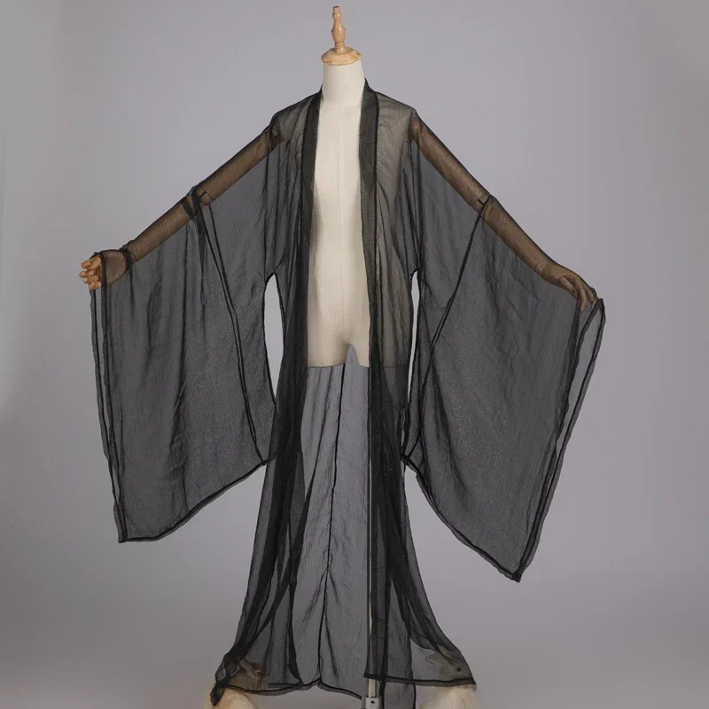 

Шифоновая черная накидка Hanfu, сказочный кардиган, Китайская традиционная одежда, пальто Hanfu с широкими рукавами для мужчин и женщин, праздничная одежда DNV16364