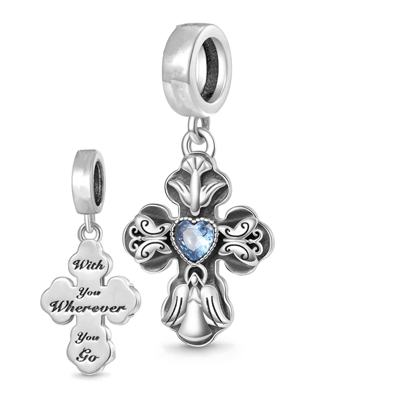 Sparkling Cross Dangle Charm Bead Fit 925 Sterling Silver Bracelet Necklace For Women
