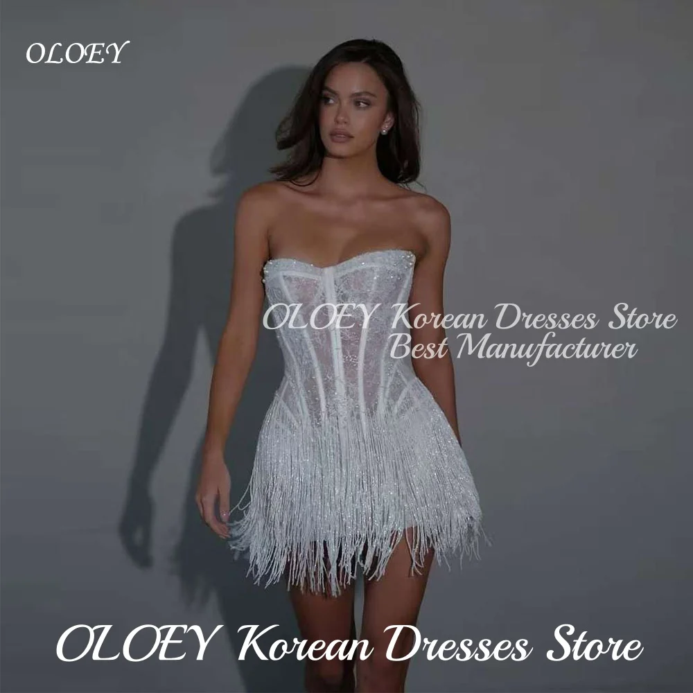 OLOEY Exquisite Strapless Mini Short Evening Dress Rainstoned Tassel Party Gown Vestidos De Noche Elegantes 2025 New 1