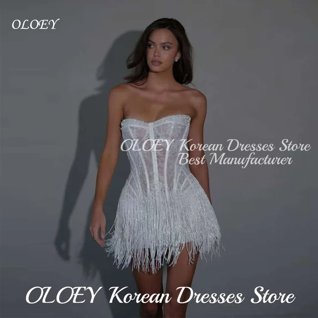 OLOEY Exquisite Strapless Mini Short Evening Dress Rainstoned Tassel Party Gown Vestidos De Noche Elegantes 2025 New 1