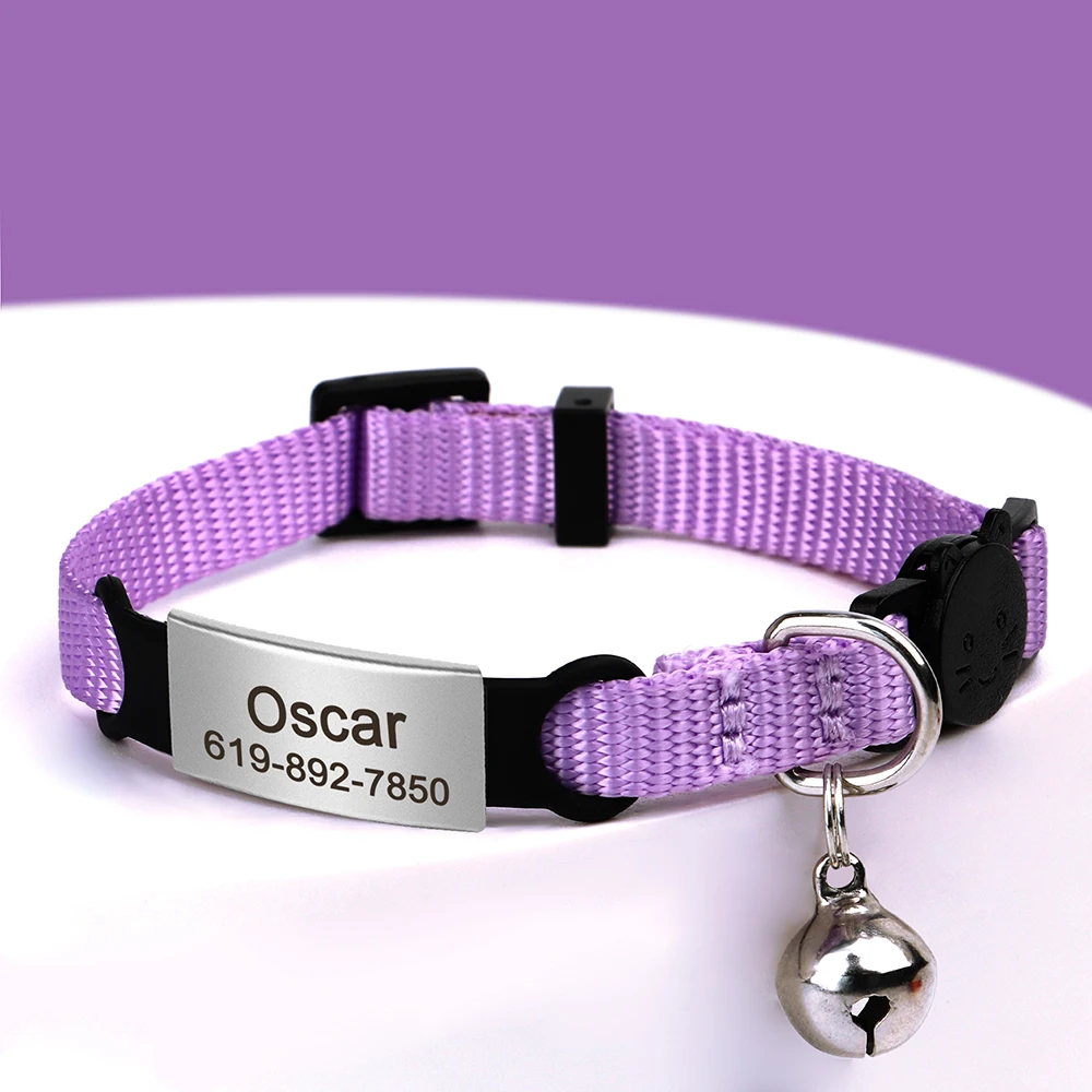 Personalized 1cm Width Cat Collar with Bell Safe Breakaway Cats Collars Quick Release Cute Necklace Free Engrave For Cats Kitten 3
