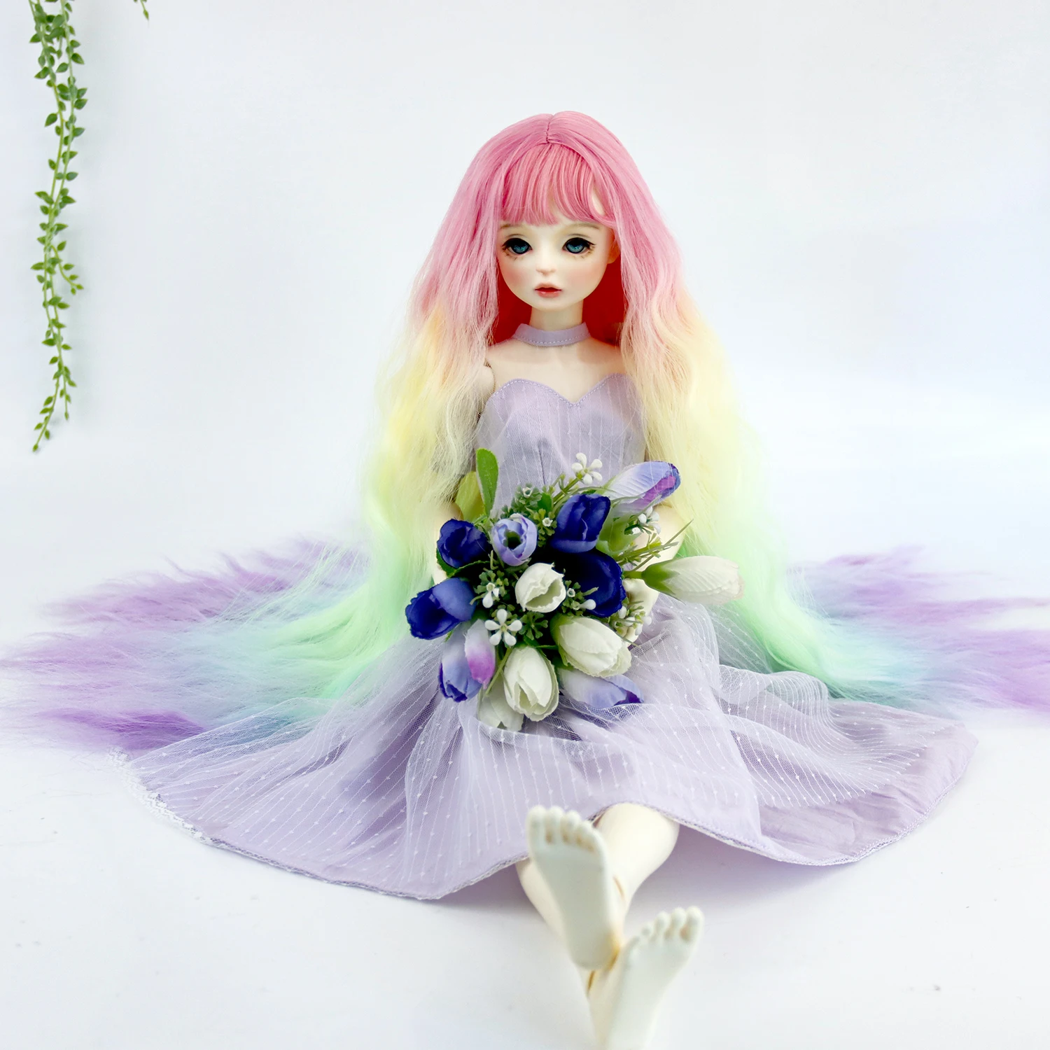 

Doll Wig 1/3 8-9inch Long Hair Wavy Rainbow Colors for BJD/ SD/Smart Doll/MSD/Minifee/Yosd Doll Accessories