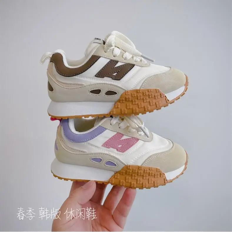 New Children's Shoes 2023 Spring Boys' Soft Sole Comfortable Sports Casual Shoes Fashion Girls' Daddy Shoes Rice Brown Purple