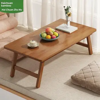 Side Table Wooden Floor Table Folding Coffee Tea Table Modern Accent Table for Living Room Bedroom Balcony Home Office Furniture