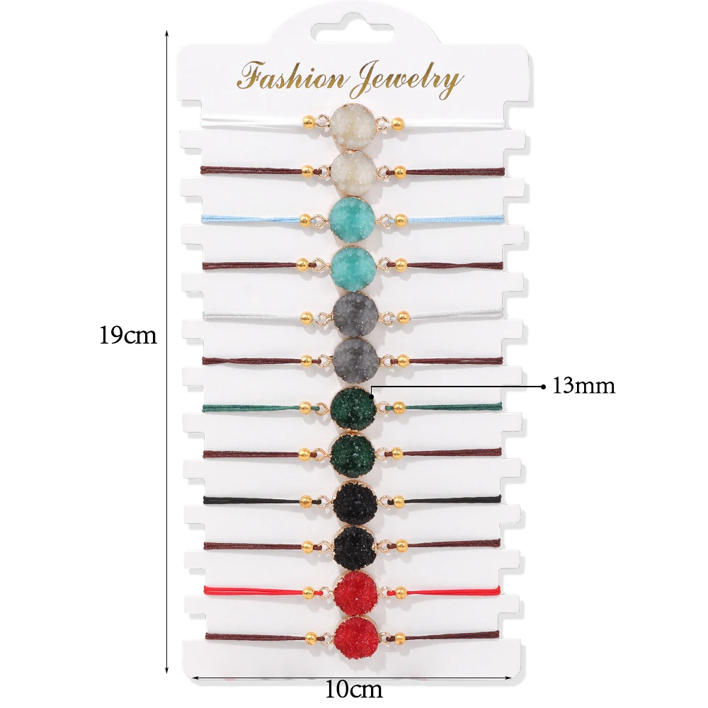 12 Teile/satz Bunte Natürliche Stein Armband Handgemachte Einstellbare Seil Glück Charme Armbänder Armreifen Für Männer Frauen Schmuck Geschenk – Detail 14