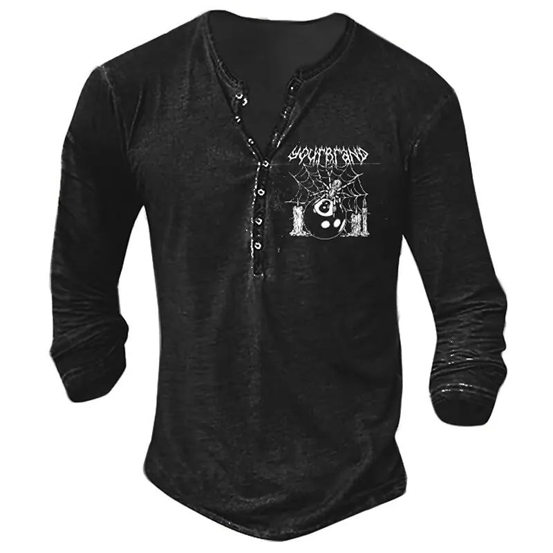 

Vintage T-shirt For Men Cotton Tee Spider Graphic T Shirts Printed Long Sleeve Tees V-Neck Button Oversized Men's Clothing Tops