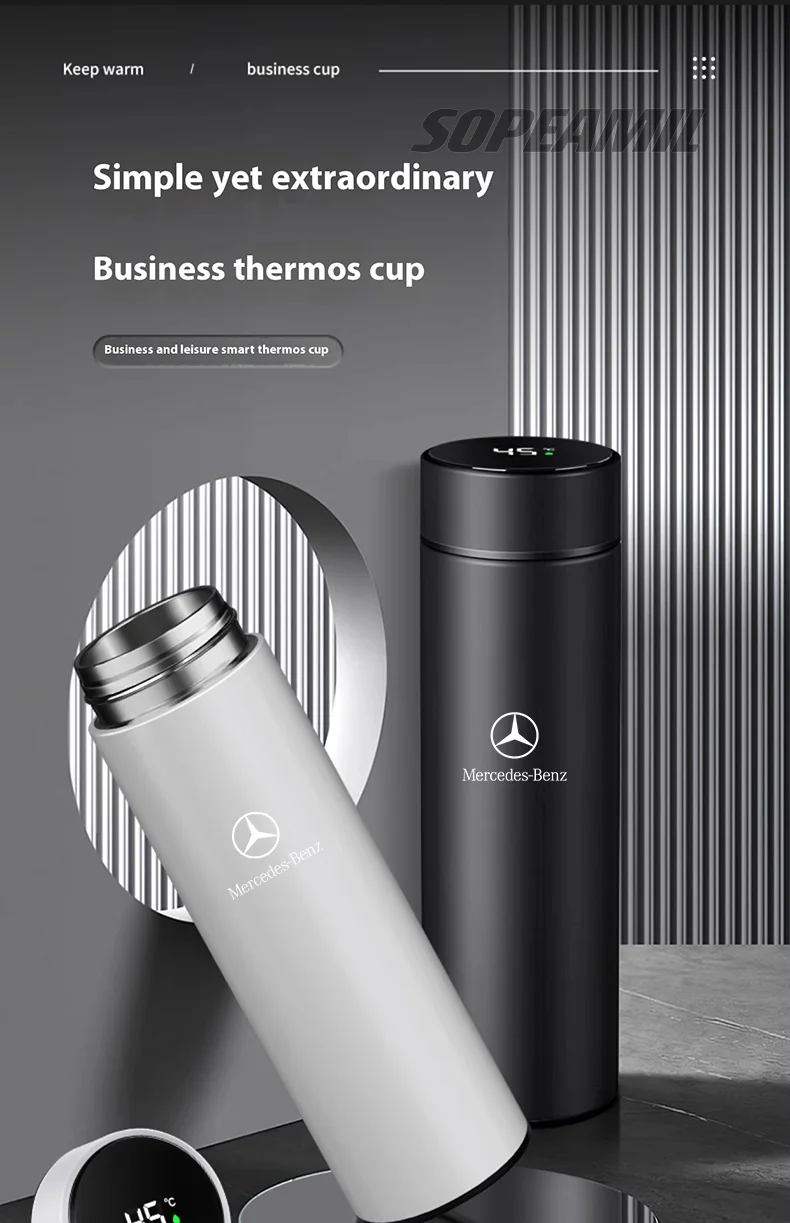 Car Vacuum Cup Thermos Mug Temperature Display Coffee Cup Mercedes-Benz A C E S Class A35 A45 C43 CLA CLS GLA GLC GLK ML SL Vito
