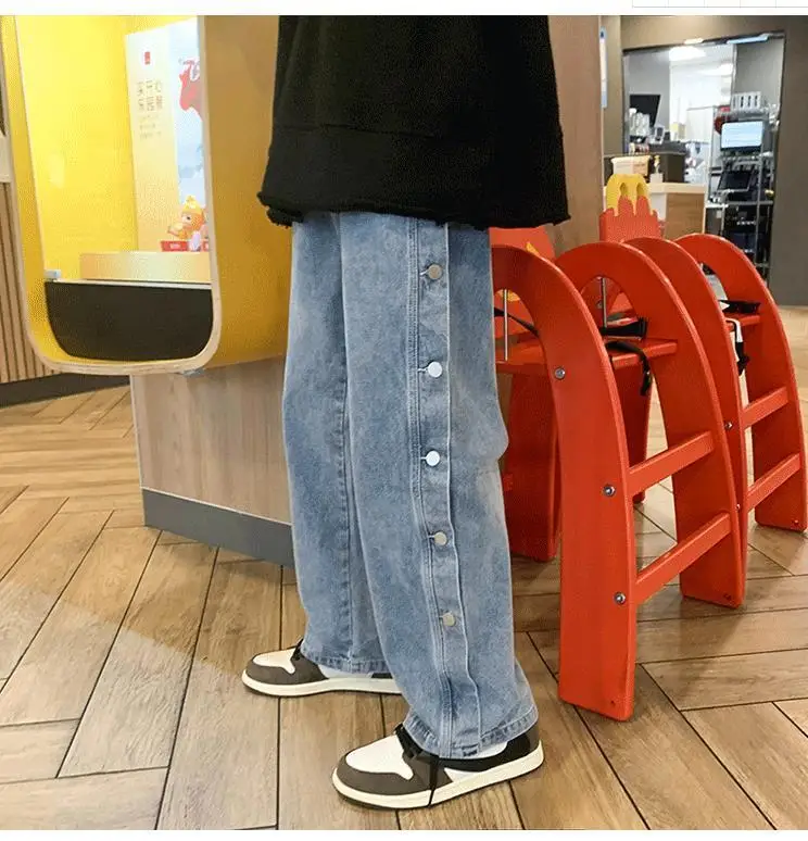 

Jeans Women BF Style Chic Harajuku Button Design Retro Teens Denim Trousers All-match Fall Spring Ins Unisex Ladies Bottom New