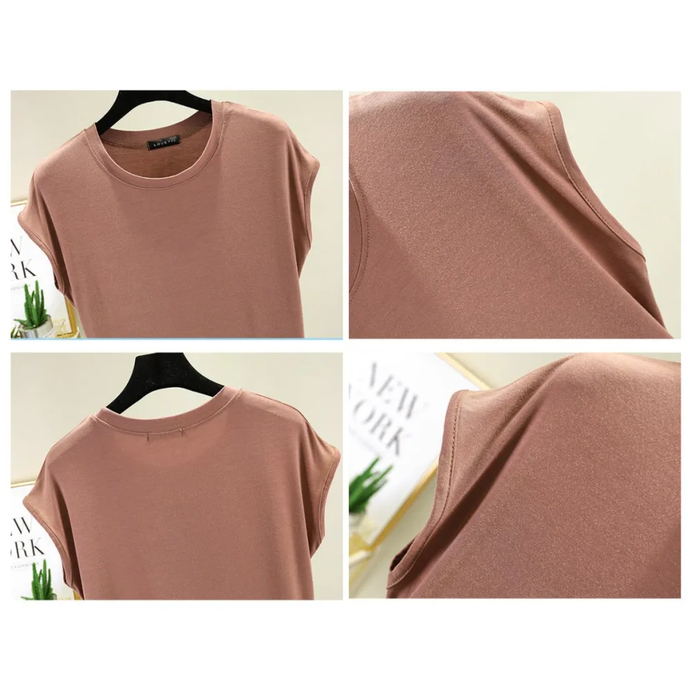 Women's Top Tees sleeveless Summer Modal O Neck Tshirt Solid color Loose casual T-shirts Plus size streetwear Tops images - 6