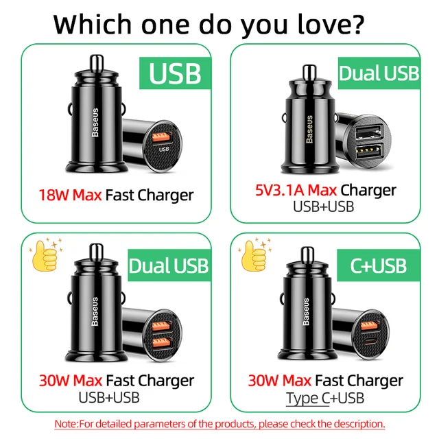 Baseus USB Car Charger Quick Charge 4.0 QC4.0 QC3.0 QC SCP 5A PD Type C 30W Fast Car USB Charger For iPhone Xiaomi Mobile Phone 2