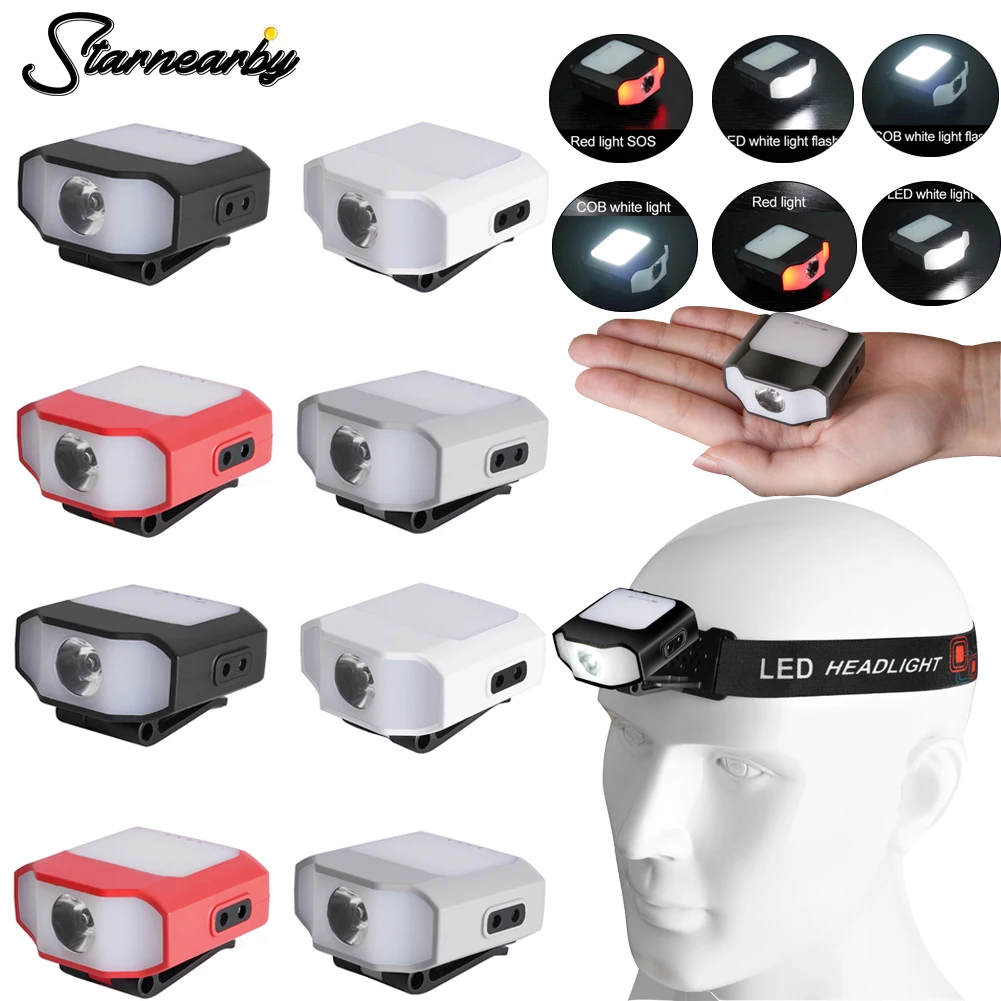 Sensor Cap Clip on Light Headlight 6 Modes COB LED Headlamp Type C