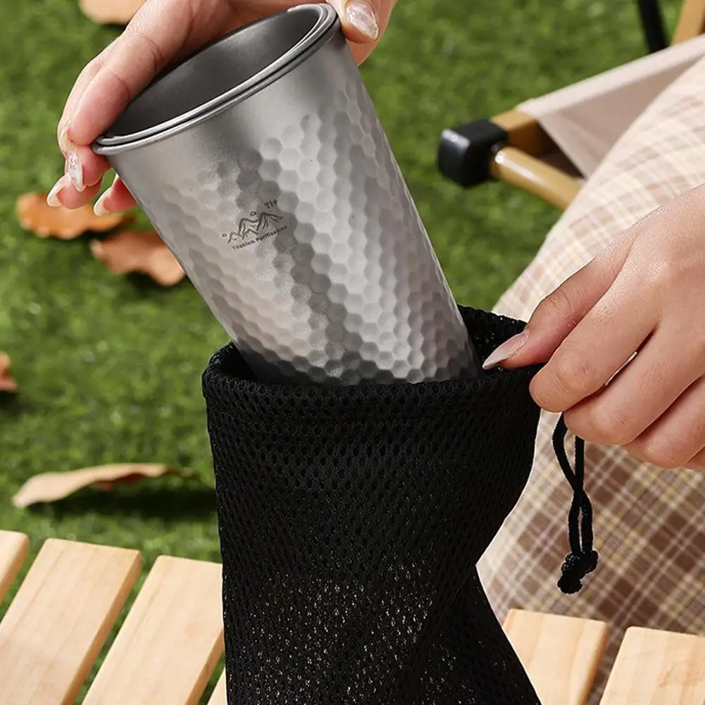 순수 티타늄 캠핑 컵 350-600ml 휴대용 초경량 커피 차 주스 컵 가정용 야외 ..