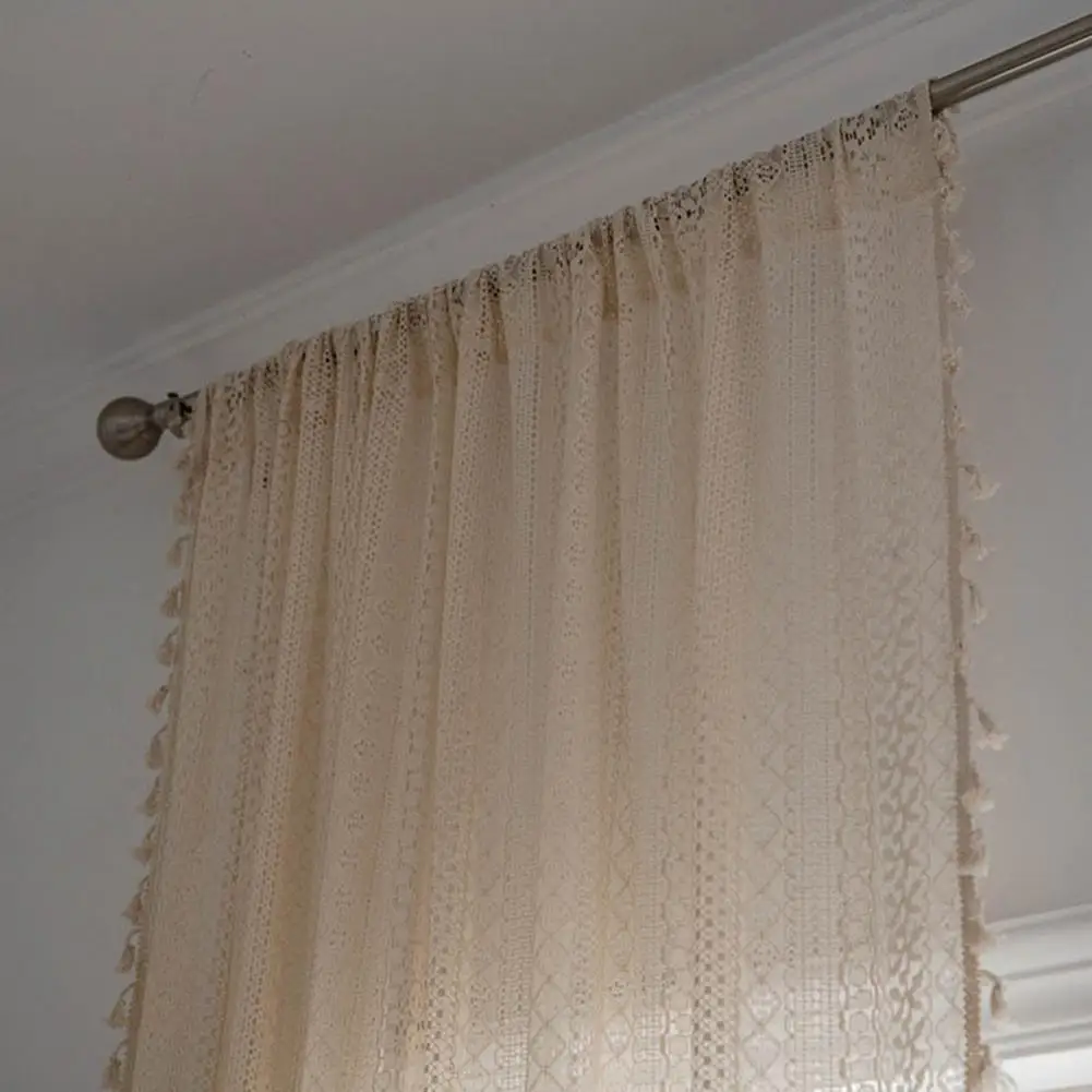 Window Drape  Exquisite   Sheer Curtain Boho Tassels Crochet Knitting Window Drape 6