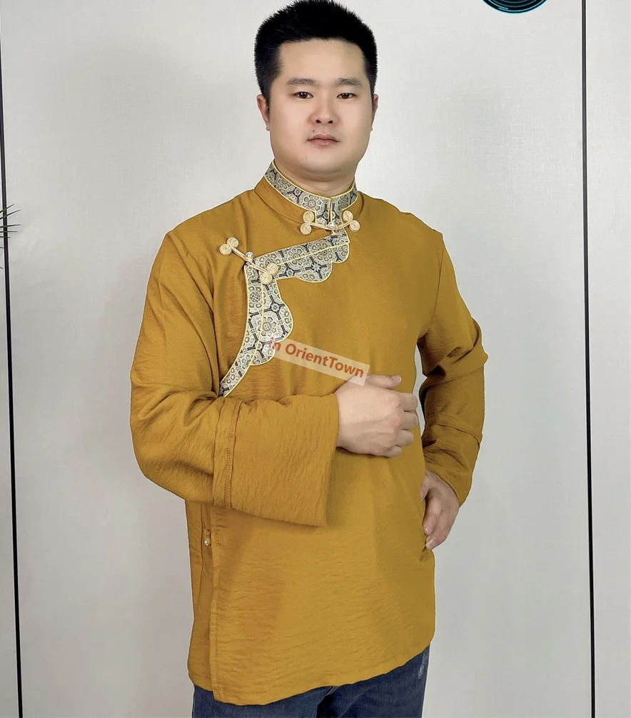 Himalayan Qinghai-Tibet Plateau People Wear Tibetan Clothing Men Ethnic Cotton Linen Shirt Guozhuang Skirt Top Man Coat