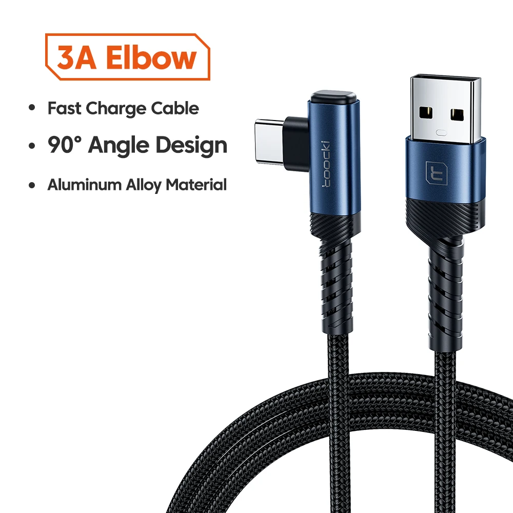 Toocki 3A USB to Type C Fast Charging Cable with 90° Elbow Design