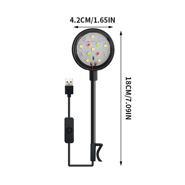 Aquarium Light With Adapter LED Clip On Fish Tank Light, Small Full Spectrum USB Light 360° Rotation Lighting 5
