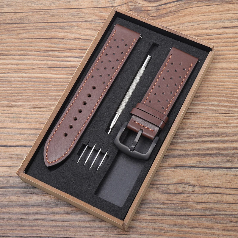 Leather Hole Band for Samsung galaxy watch 5/pro/4/Classic/Active 20/22mm Genuine bracelet Huawei gt/Amazfit gts-gtr-3-2e strap