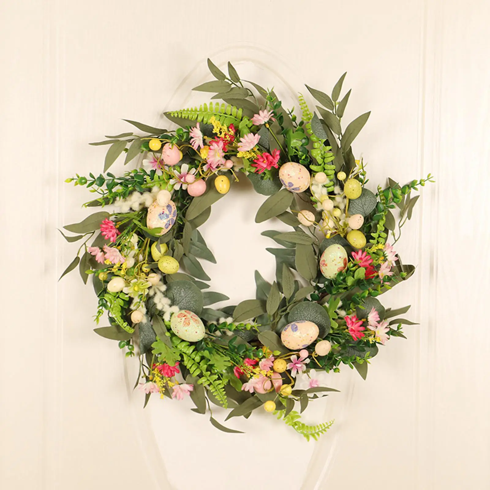 

Artificial Flower Indoor Outdoor Photo Prop Eucalyptus Leaves Easter Egg Wreath for Home Farmhouse Party Outside Celebration