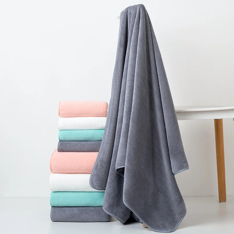Grey Pink Solid Color Coral Fleece Thickened Towel Set Soft Absorbent Bath Towels for Home Gym Face Washing Soft Towels Set 4