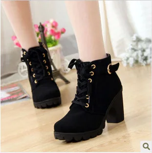 2021 New High-heeled Thick-heeled Casual Women's Boots, Wild Platform Platform Ankle Boots, Round Toe short Ankle Boots