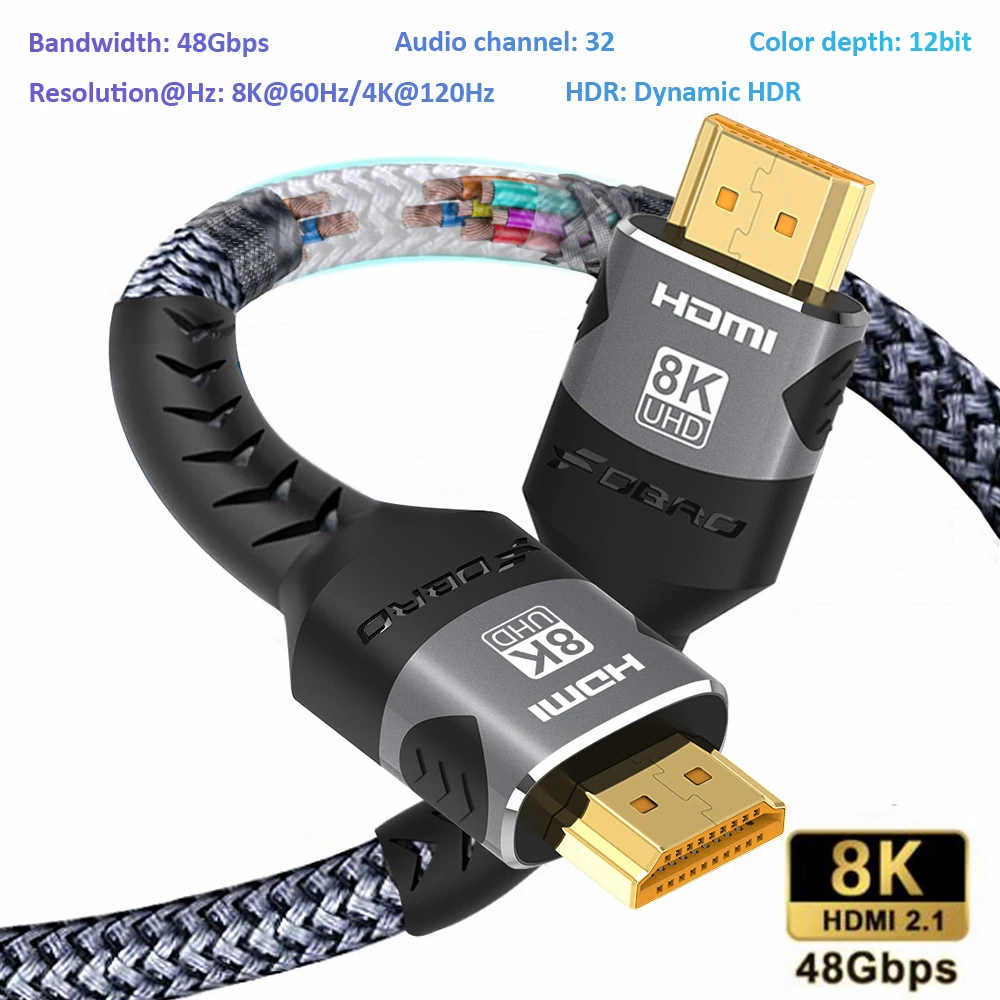 8K HDMI to HDMI 2.1 Cable Certified 8K@60Hz 48Gbps Ultra High-Speed HDR  Braided Cord for PC LAPTOP Monitors Projectors TVs 3m 5m - AliExpress