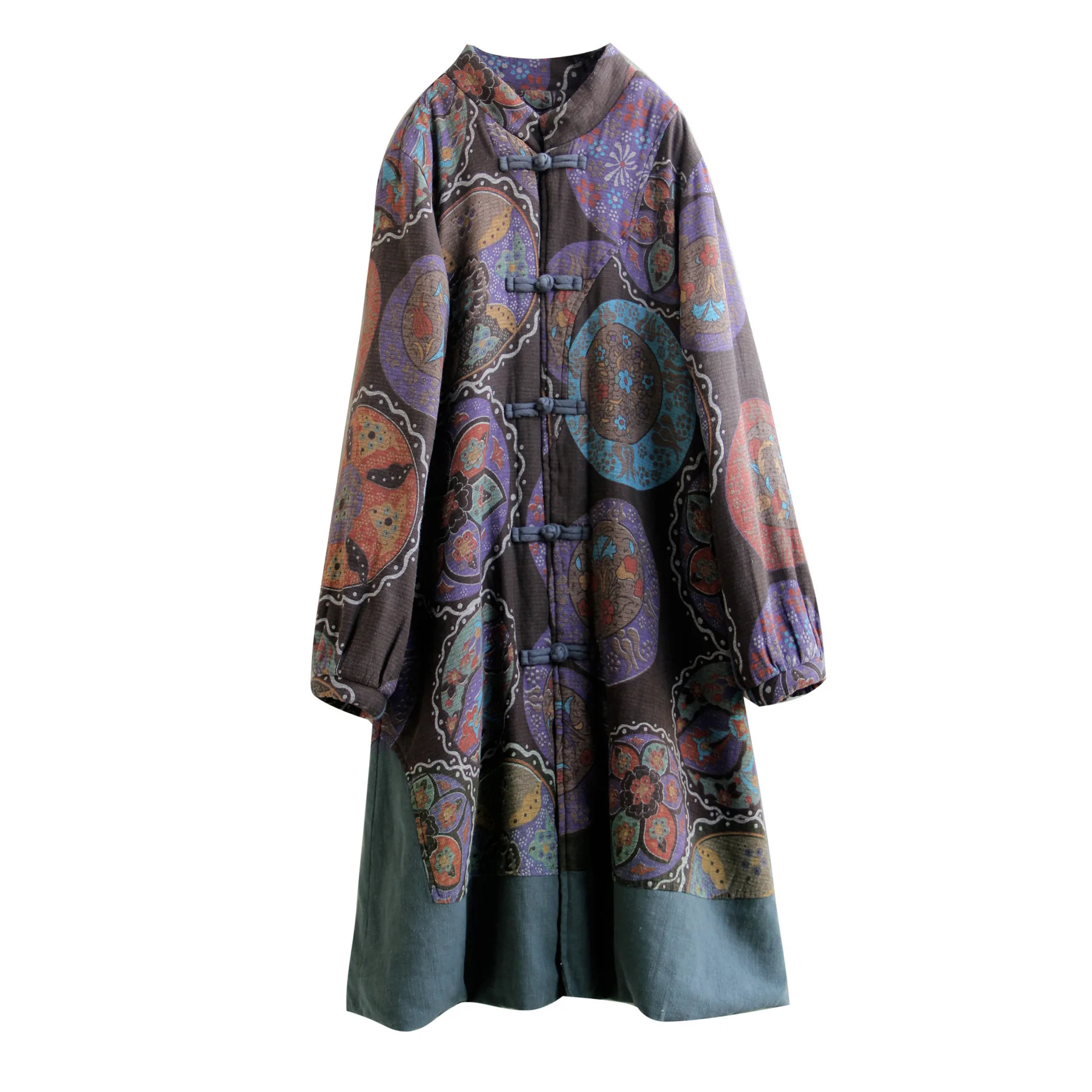 

Large Size Cotton-Padded Coat for Women Autumn and Winter Ethnic Style Thickened Cashmere Long Cotton Jacket Cotton Coat