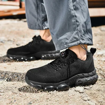 Men's Casual Breathable Outdoor Work Shoes Large Size Couple Safety Shoes Fashionable Rotating Buckle Leisure Shoes Mesh Upper
