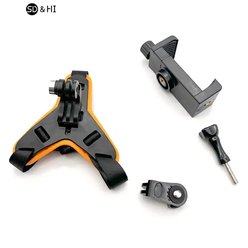 Motorcycle Helmet Chin Strap Mount Holder With Phone Clip Compatible For Hero 5/6/7 Action Sport Camera Full Face Holder action camera accessory