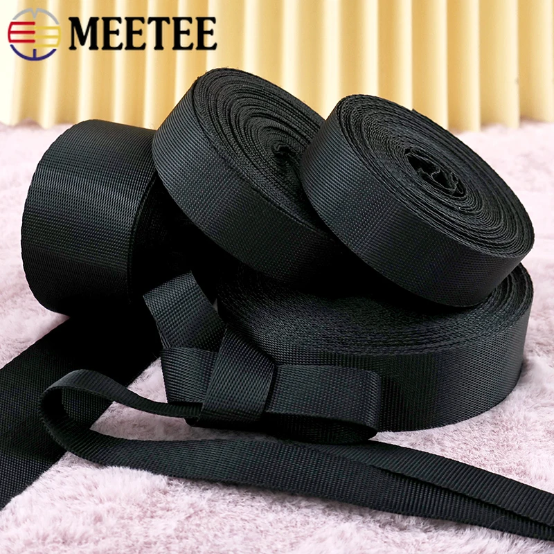 Durable Black Nylon Webbing Strap - Versatile 10m x 10-100mm Roll for DIY Projects & Accessories