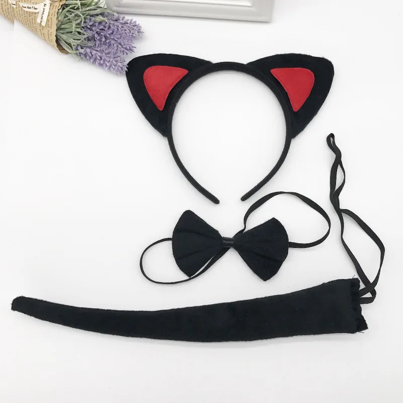 Anime Cat Ear Plush Headband Tail Bow 3pcs/set