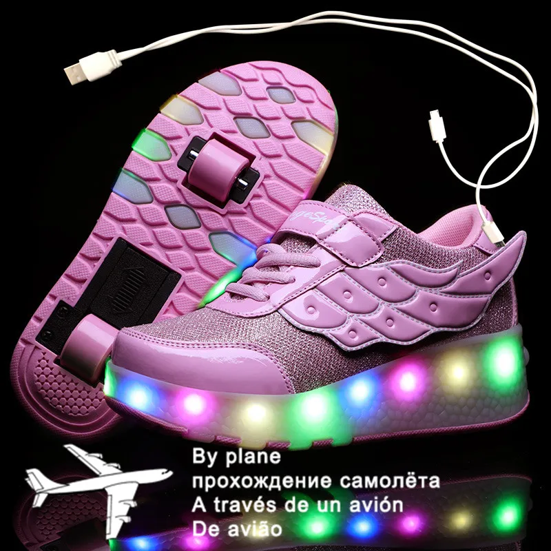 

USB Charging Children Roller Skate Casual Shoes Boys Girl Automatic Jazzy LED Lighted Flashing Kids Glowing Sneakers with Wheels