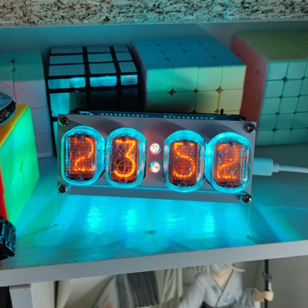 

New 4Bit IN12 Fluorescent Tube Clock Glow Clock Creative Home IN-12 Clock Digital Nixie Tube Clock