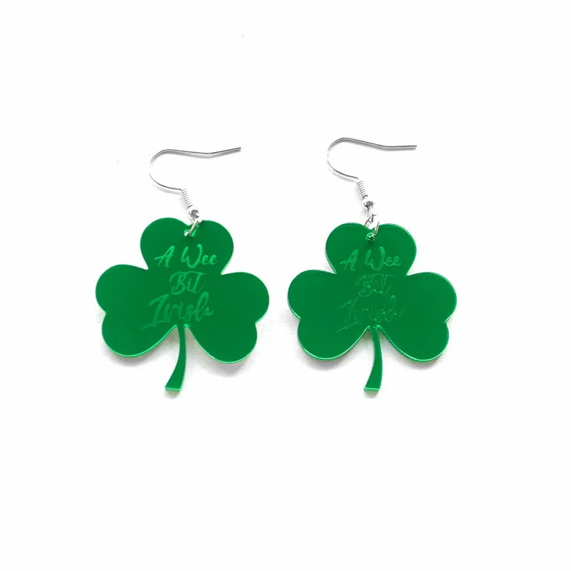 St Patrick's Day Earrings For Women - Shamrock Four Leaf Clover Dangle Earrings Green