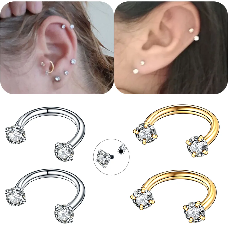 1pcs Crystal Horseshoe Piercing Stainless Steel Hoop Earring Nose Ring
