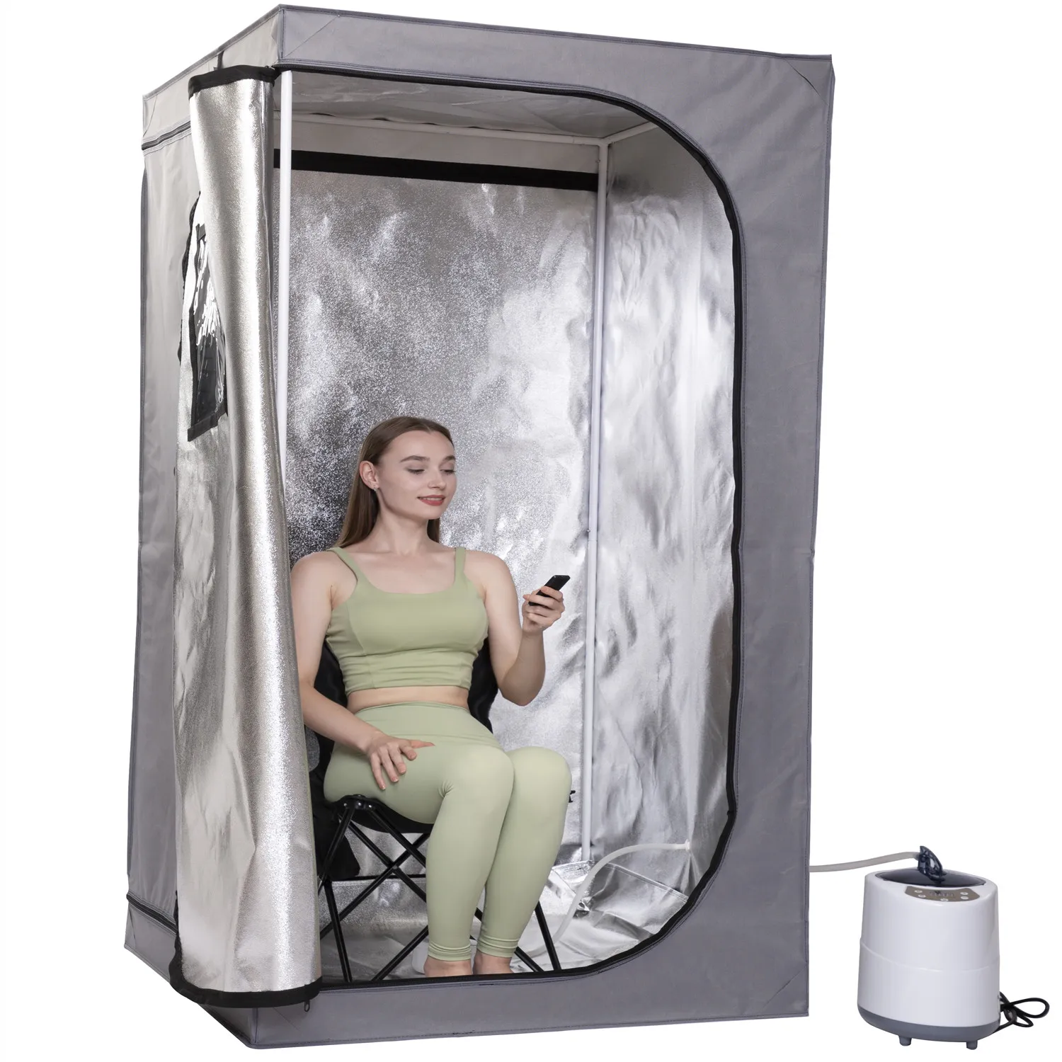 Portable Steam Sauna With Include Fold Chair Full Body Heating 2000W 4.2L  Cabin Ease Insomnia Stainless Steel Pipe Support 2